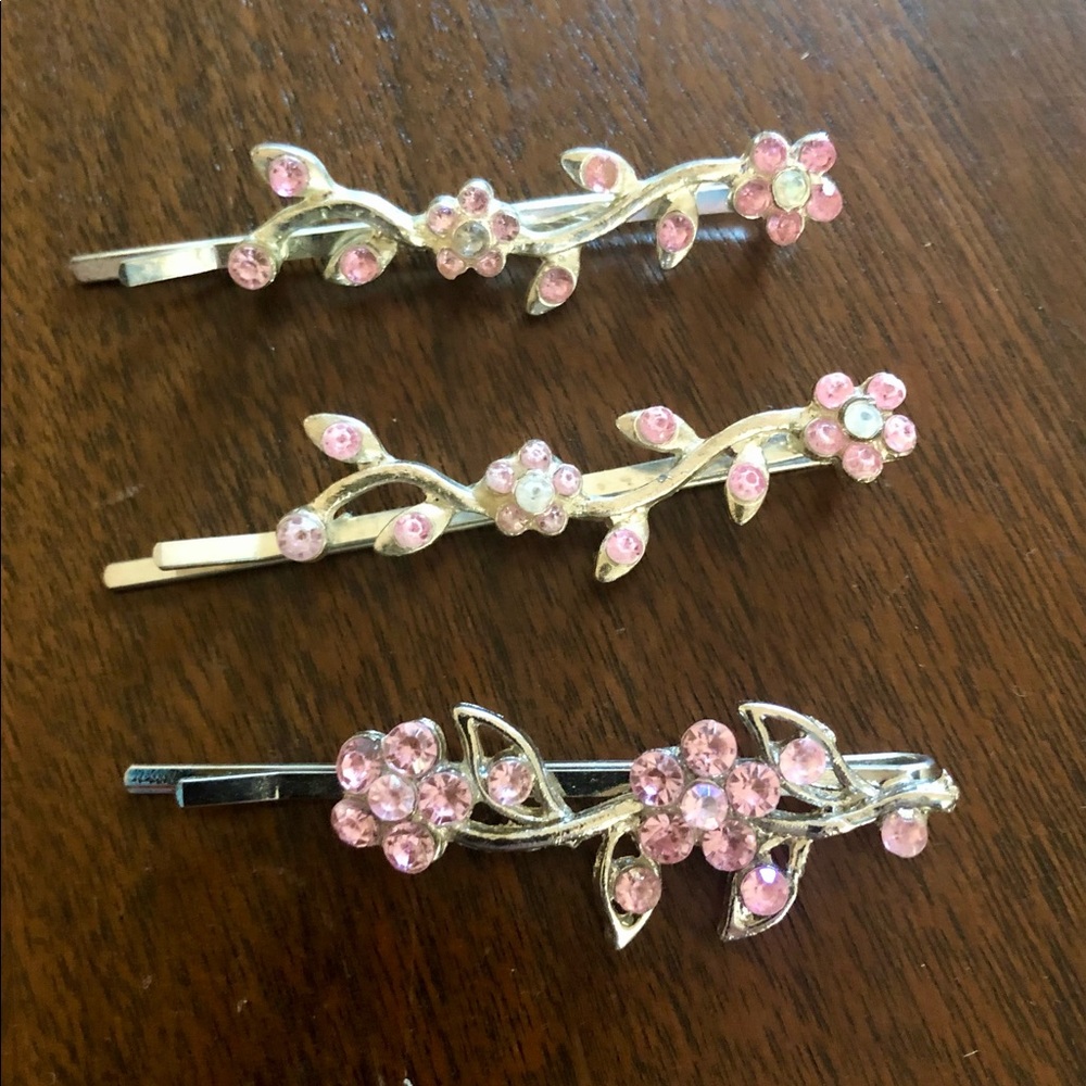 Set of 3 Pink Rhinestone Hair Pins
